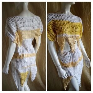 Handmade Crochet Two-Piece Set in White and Yellow